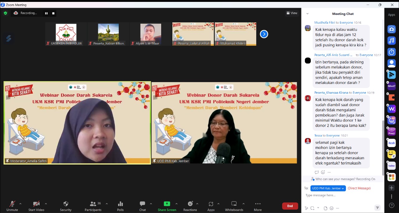 Sosialiasikan Donor Darah Ke Masyarakat, UKM KSR PMI Unit Politeknik Negeri Jember Adakan Webinar  